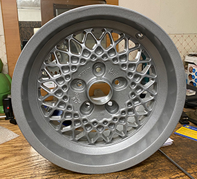 Silver powder coated alloy wheel