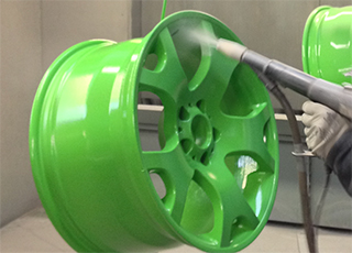 Green powder coated alloy wheel