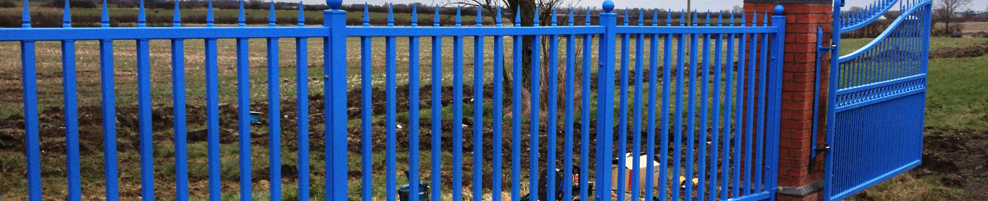 Blue powder coated large outdoor gates