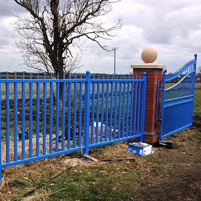 Blue powder coated large outdoor gates